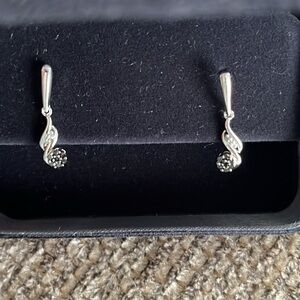 925, Black Spinel & Diamond Drop Earrings